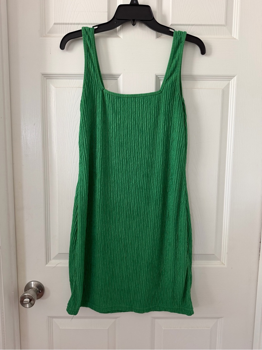 Green Ribbed Square-Neck Mini Dress - Picture 2 of 4